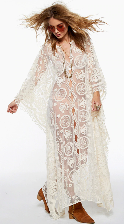 Mia lace batwing-sleeve floral-embroidery kaftan kimono beach dress cover upDRESSES