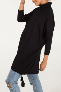 Edie roll-neck tassel trim poncho